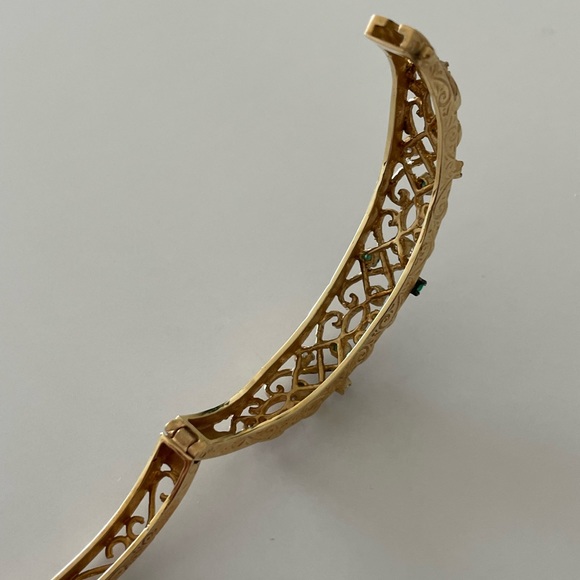 Antique 14 k gold emerald and diamond bracelet - Picture 6 of 16